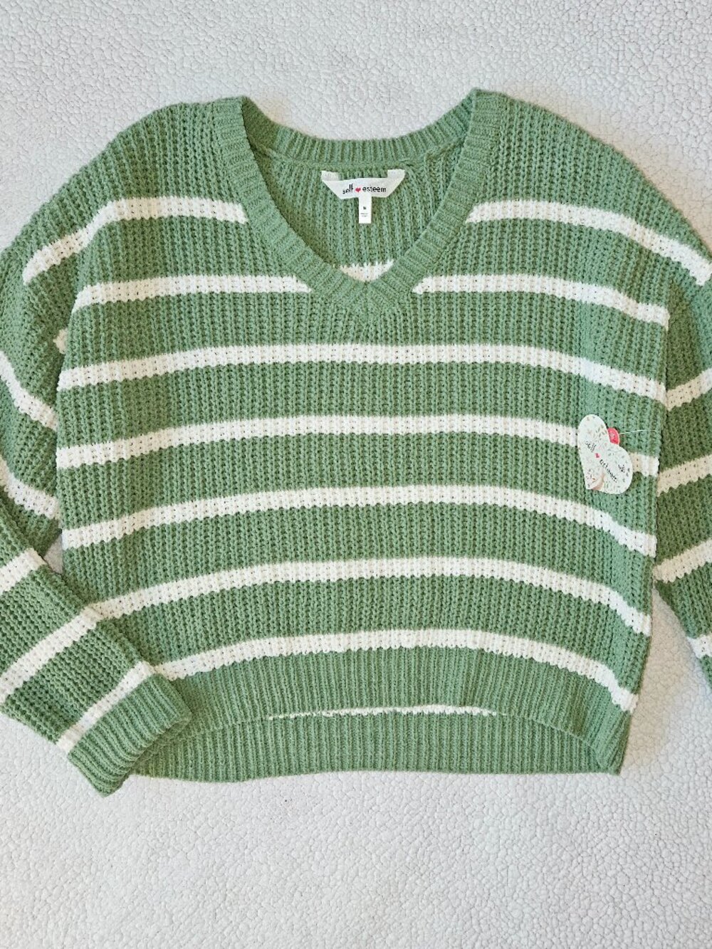 NWT Self Esteem Women's Cozy Striped Cropped Sweater Streetwear Green Size M